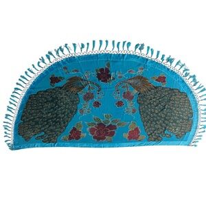 🔴 Vibrant Blue Floral Scarf or Shawl with Fringe